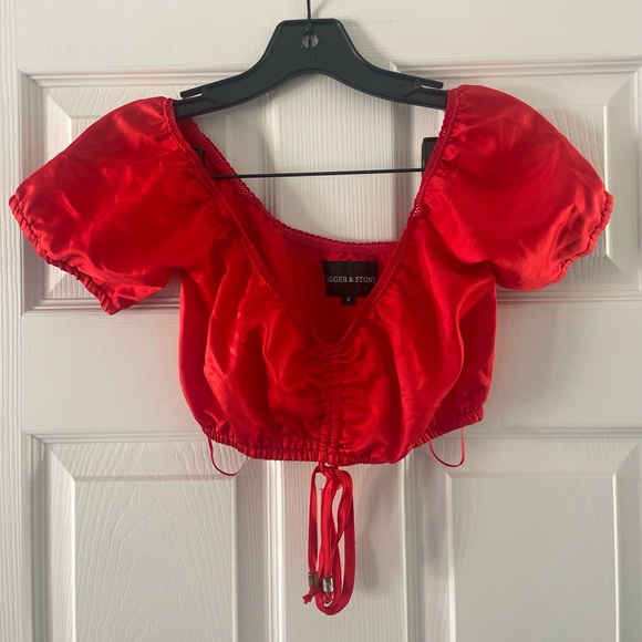 Red Drawstring Crop Top - Picture 1 of 2